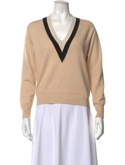 Pre-owned Sandro Wool V-neck Sweater In Neutrals