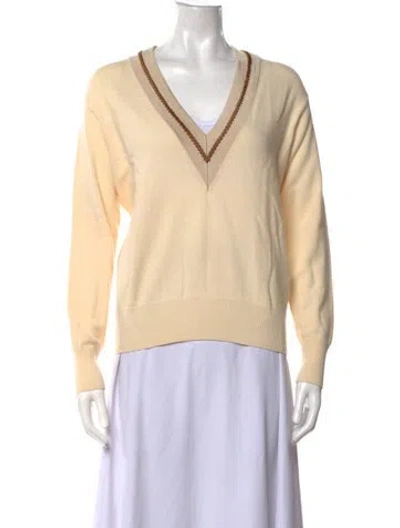 Pre-owned Sandro Wool V-neck Sweater In Neutrals
