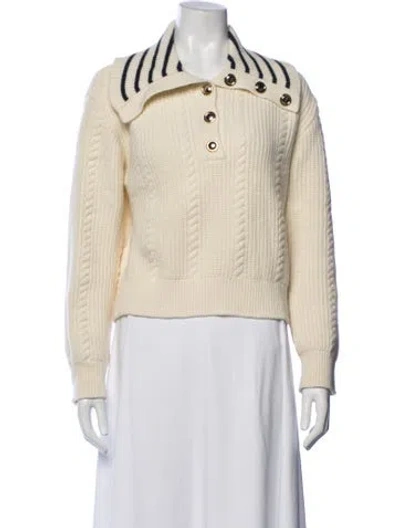 Pre-owned Sandro Wool V-neck Sweater In Neutrals