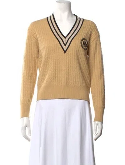 Pre-owned Sandro Wool V-neck Sweater In Neutrals