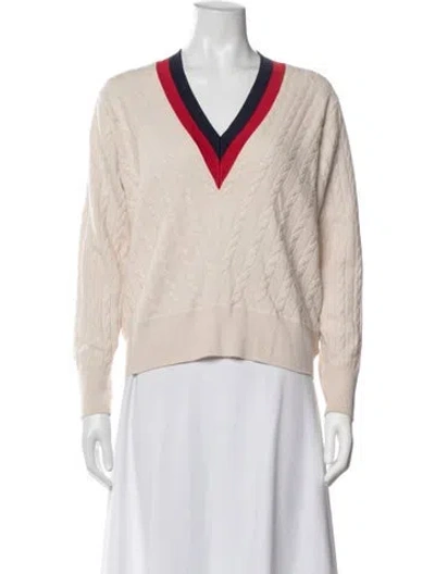 Pre-owned Sandro Wool V-neck Sweater In Neutrals