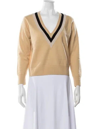 Pre-owned Sandro Wool V-neck Sweater In Neutrals