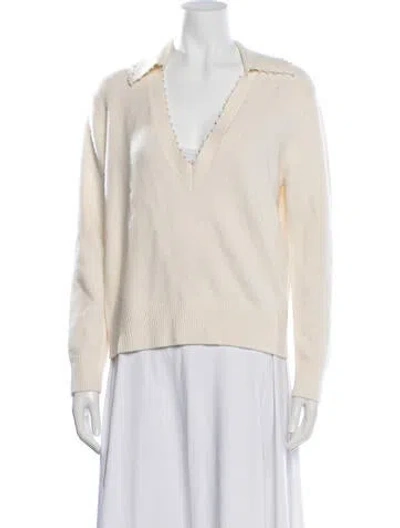 Pre-owned Sandro Wool V-neck Sweater In Neutrals