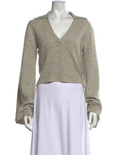 Pre-owned Sandro Wool V-neck Sweater In Neutrals