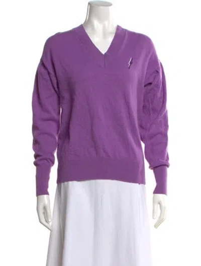 Pre-owned Sandro Wool V-neck Sweater In Purple