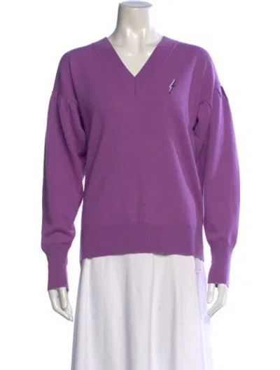 Pre-owned Sandro Wool V-neck Sweater In Purple