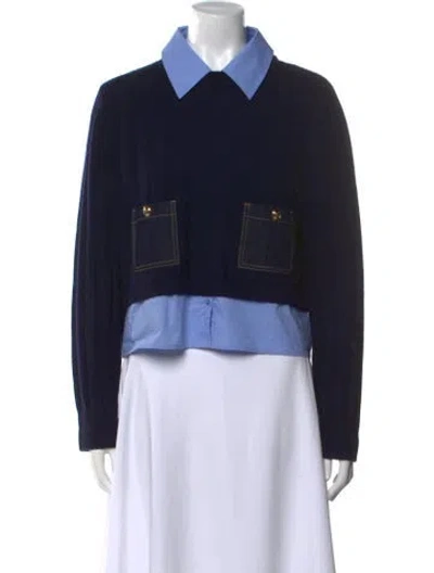 Pre-owned Sandro Wool V-neck Sweater W/ Tags In Blue