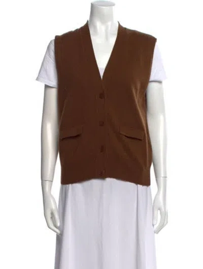 Pre-owned Sandro Wool V-neck Sweater W/ Tags In Brown