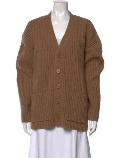 Pre-owned Sandro Wool V-neck Sweater W/ Tags In Brown