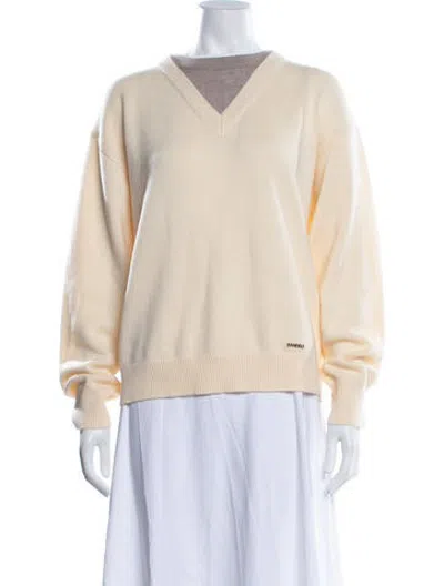 Pre-owned Sandro Wool V-neck Sweater W/ Tags In Neutrals