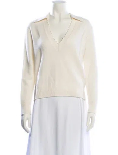 Pre-owned Sandro Wool V-neck Sweater In White