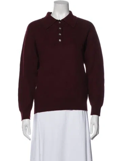 Pre-owned Sandro Wool V-neck Top In Burgundy