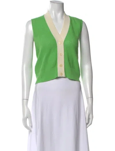Pre-owned Sandro Wool V-neck Top In Green