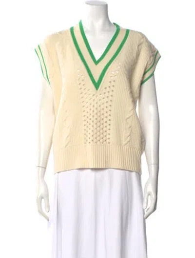 Pre-owned Sandro Wool V-neck Top In Neutral