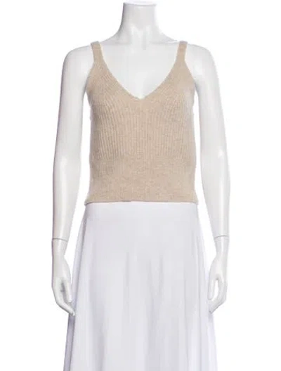 Pre-owned Sandro Wool V-neck Top In Neutrals