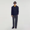 Sandro Blouson Wool Blend Worker Jacket In Blue