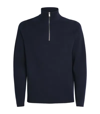 Sandro Wool Zip Sweater In Blue