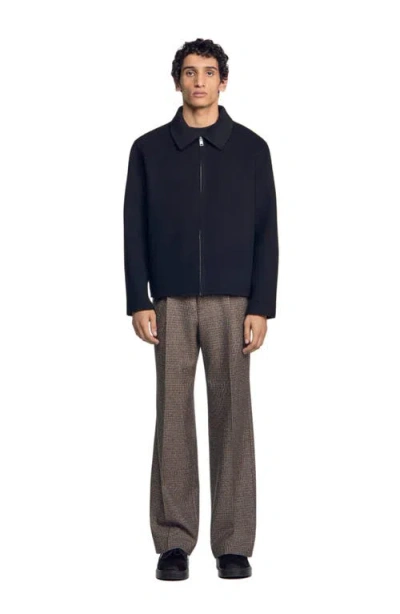 Sandro Wool Zip-up Jacket In Black