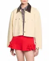 Sandro Womens Ecru Contrast-collar Cotton Workwear Jacket In Neutral