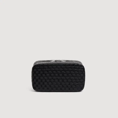 Sandro Woven Leather Toiletry Bag In Black