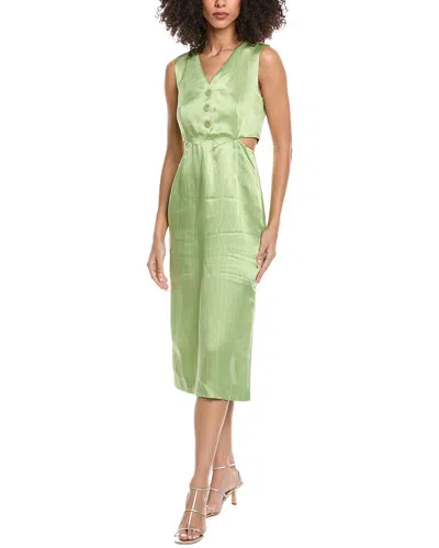 Sandro Woven Linen-blend Dress In Green