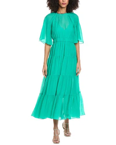 Sandro Woven Midi Dress In Green