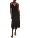 Sandro Midi Ruched Spaghetti Strap Dress In Black Polyester In Gray