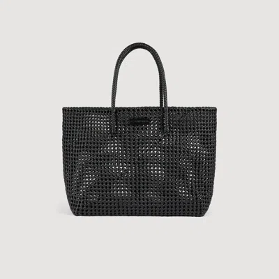 Sandro Woven Tote Bag With Patch In Black