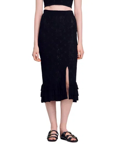 Sandro Wrap Knitted Skirt In Black