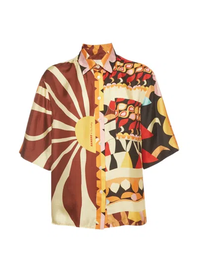 Pre-owned Sandro X Louis Barthélemy Abena-print Shirt In Brown