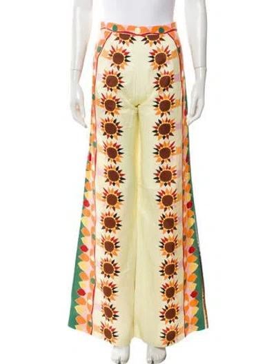 Pre-owned Sandro X Louis Barthélémy Floral Print Wide Leg Pants In Yellow
