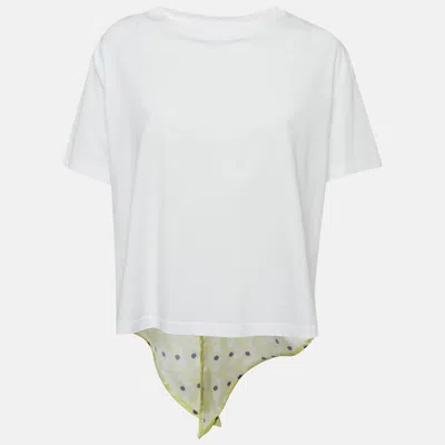 Pre-owned Sandro X Louis Barthelemy White/yellow Printed Cotton Knit And Satin Dimi Top M