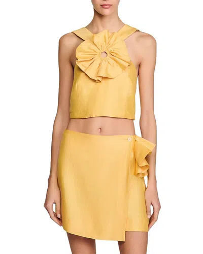 Sandro X Louise Bourgeois Ruffled Crop Top In Straw