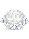 Sandro Womens Bleus Spiral-motif Contrast-collar Linen-blend Shirt In 白色