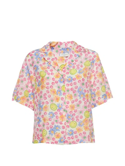 Pre-owned Sandro X Smiley Floral-print Shirt In Neutral