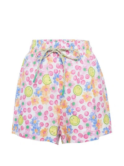 Pre-owned Sandro X Smiley Linen-blend Floral Shorts In White