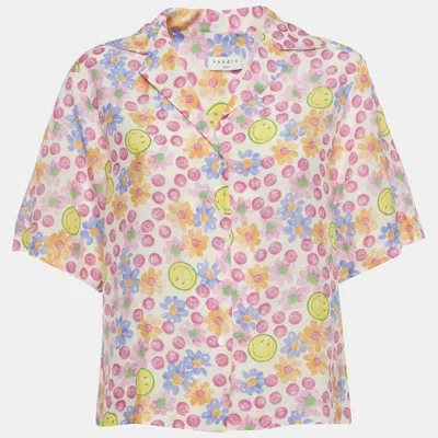Pre-owned Sandro X Smiley Pink Floral Print Linen Blend Shirt M