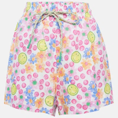 Sandro X Smiley Pink Floral Print Linen Blend Shorts In Multi