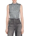 Sandro Yahir Sequin Smocked Sleeveless Crop Top In Grey