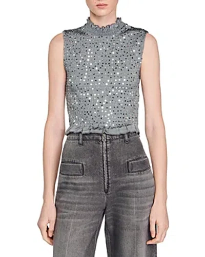 Sandro Yahir Sequin Top In Grey