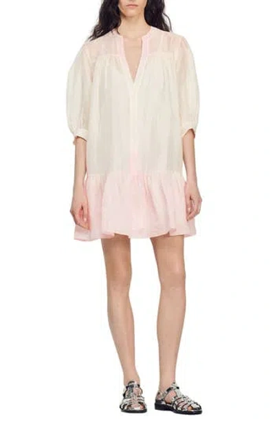 Sandro Yarely Linen Blend Shift Dress In Pink