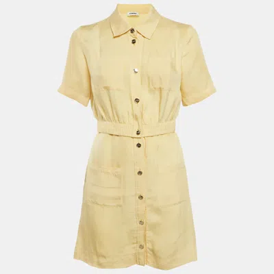 Pre-owned Sandro Yellow Crepe Button Front Mini Dress Xs