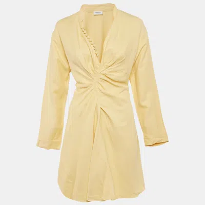 Pre-owned Sandro Yellow Crepe Gathered Mini Dress Xs