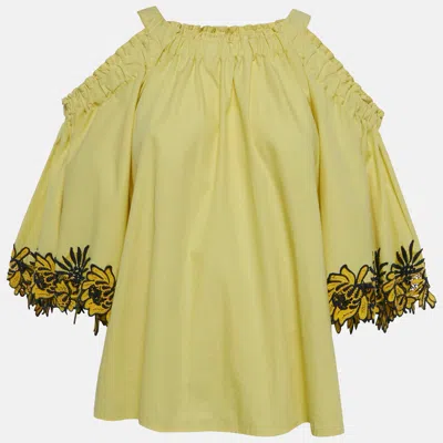 Sandro Yellow Lace Trim Cotton Cold-shoulder Blouse