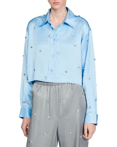 Sandro Crystal-embellished Cropped Shirt In Sky Blue