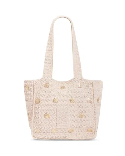 Sandro Ysee Charm Detail Crochet Mesh Tote Bag In Neutral