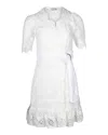 Sandro Zany Gathered Broderie Anglaise Mini Wrap Dress In White Polyester In White