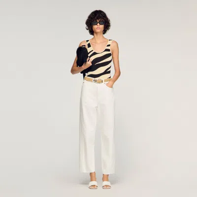 Sandro Zebra-print Knit Bodysuit In Black