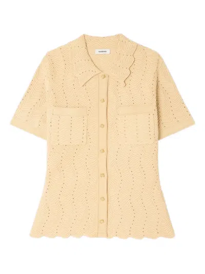 Sandro Zigzag-pattern Cardigan In Nude