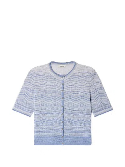 Sandro Zigzag Short-sleeve Cardigan In Blue